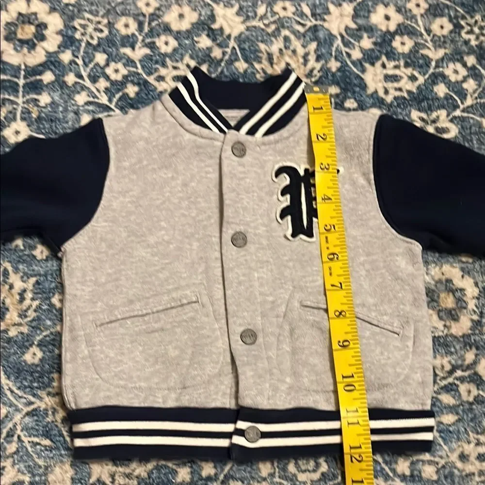 Ralph Lauren Gray Blue Bear Graphic Varsity Button Closure Jacket